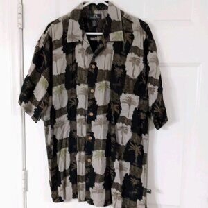 Newport Blue Shirt Mens Size Large Black Gray Palm Trees Hawaiian Button Up